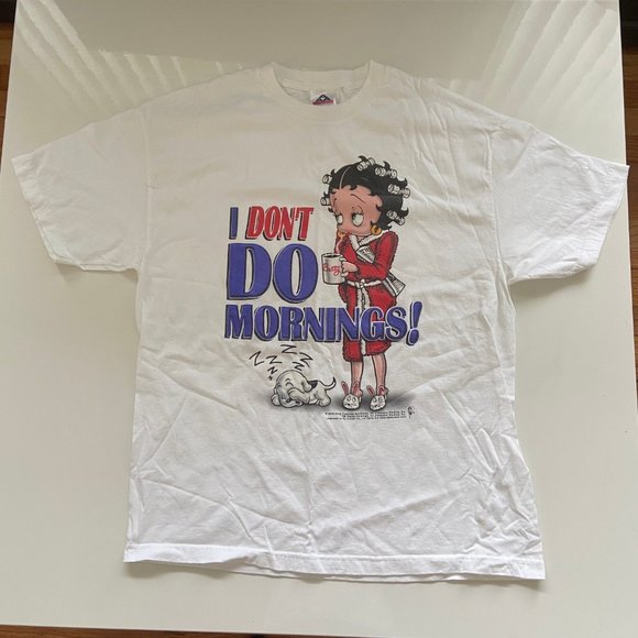 2002 Vintage Betty Boop I Don't Do Mornings! Dogs Logo Shirt Mens XL Y2K
